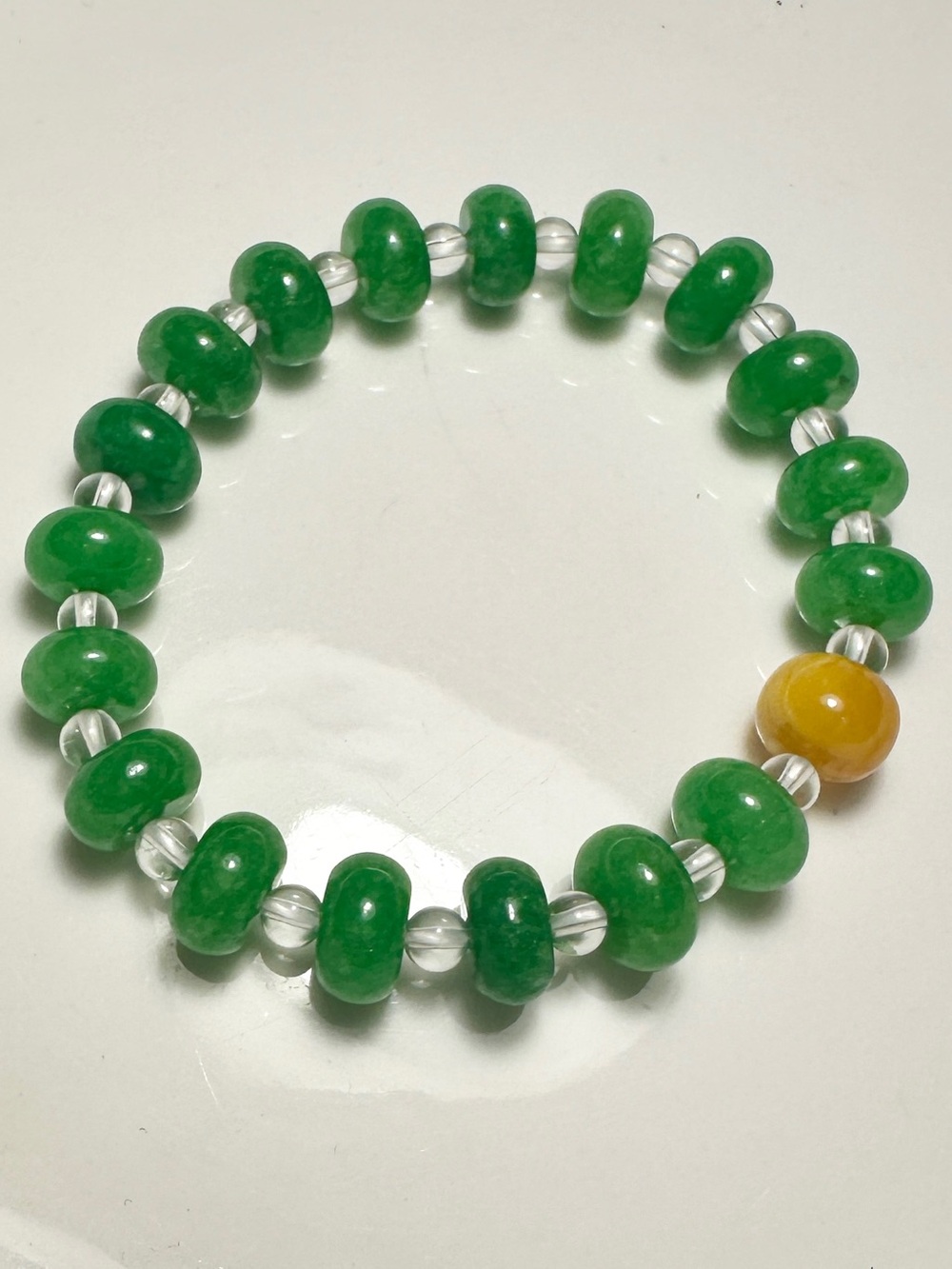 6.5mm Green Jade & Clear Quartz Bracelet 10+ mm